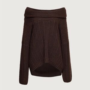 OAK + FORT Bitter Chocolate Brown Oversized Slouchy Off-the-Shoulder Sweater